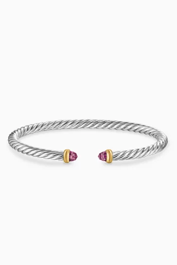 Modern Cable Garnet Bracelet in Silver & 14kt Gold