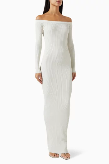 Shine Off-shoulder Maxi Dress in Ribbed-knit
