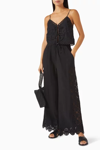 Edith Embroidered Pants in Cotton-linen