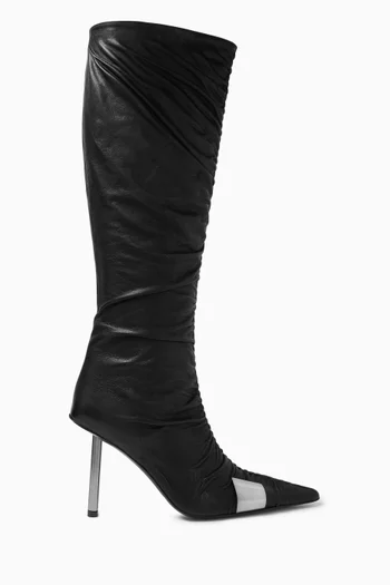 حذاء بوت باريسي بطول الركبة بكعب 100 مم جلد غيا كوتور × فاي خضرا