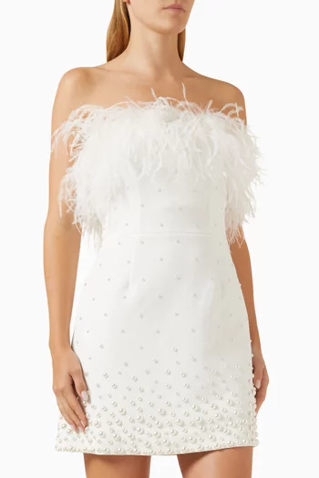 Therese Feather & Pearl Mini Dress in Crepe