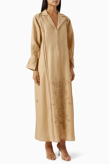 Thread Embroidered Abaya in Linen