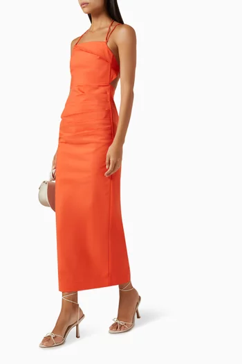 Lani Draped Cross-back Midi Dress in Cotton