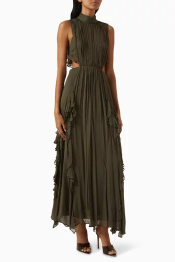 Oden Backless Frill Maxi Dress in Chiffon