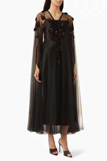 Velvet Embellished Abaya in Tulle