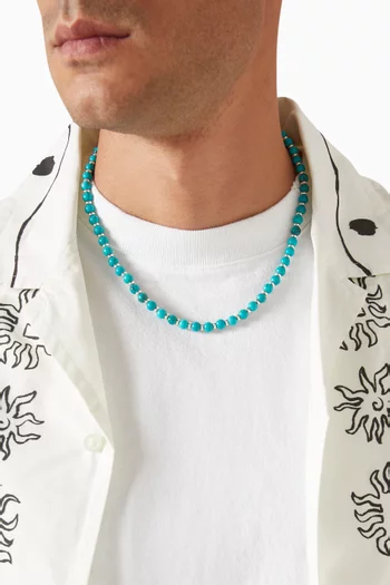 Turquoise & Halo Bead Necklace in Sterling Silver