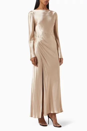La Lune Gathered Maxi Dress in Satin