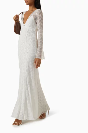 فستان لا لون سول طويل مقسم لأجزاء دانتيل