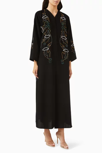 Bead Embellished Abaya in Mixed Crepe