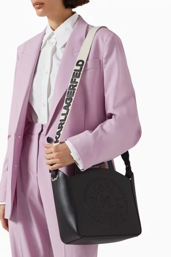 Small K/Circle Perforated Tote Bag in Leather