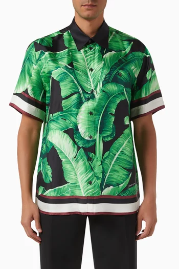 Leaf-print Hawaii Shirt in Crepe de Chine