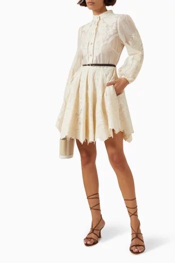 Ottie Embroidered Mini Dress in Linen