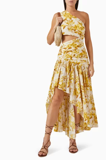 Asymmetric One-shoulder Midi Dress in Cotton