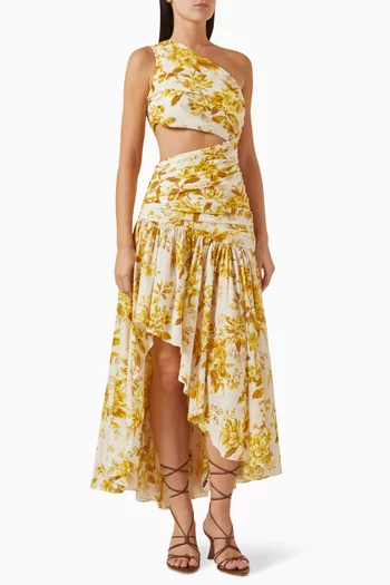 Asymmetric One-shoulder Midi Dress in Cotton