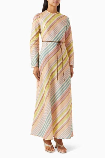 Halliday Striped Bias Maxi Dress in Linen