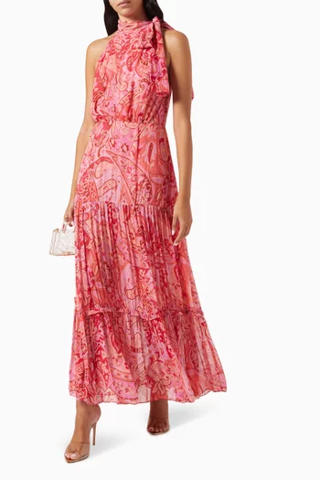 Neena Metallic Gown in Crinkled-chiffon