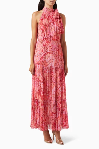 Neena Metallic Gown in Crinkled-chiffon