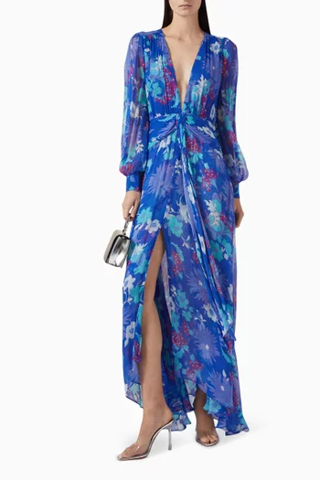 Meera Printed Gown in Crinkled-chiffon