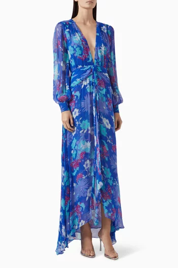 Meera Printed Gown in Crinkled-chiffon