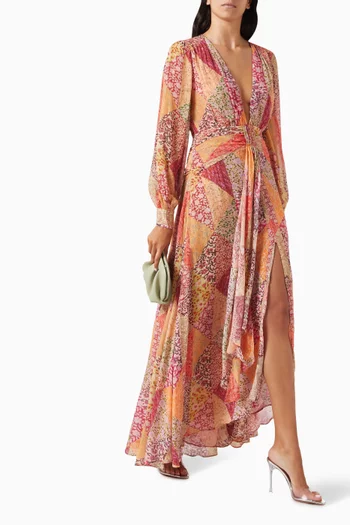 Meera Printed Gown in Crinkled-chiffon