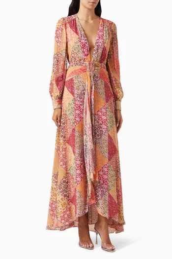Meera Printed Gown in Crinkled-chiffon