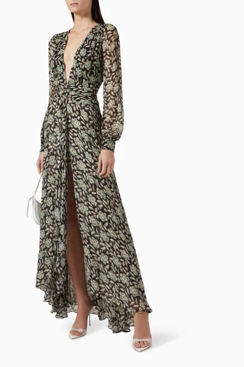Meera Printed Gown in Crinkled-chiffon