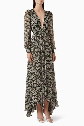 Meera Printed Gown in Crinkled-chiffon
