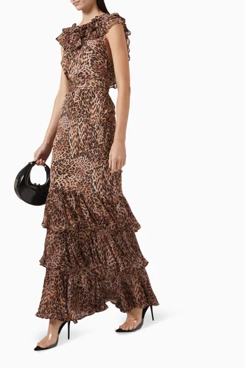 Rio Leopard-print Ruffled Gown in Silk