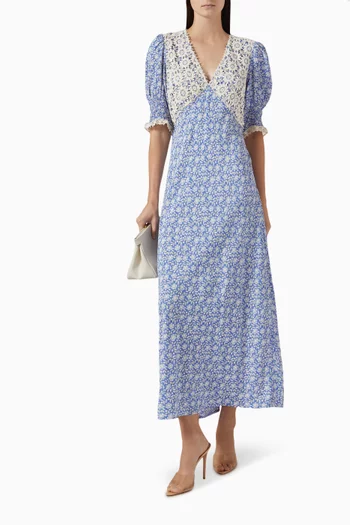 Olga Lace-trimmed Midi Dress in Crêpe
