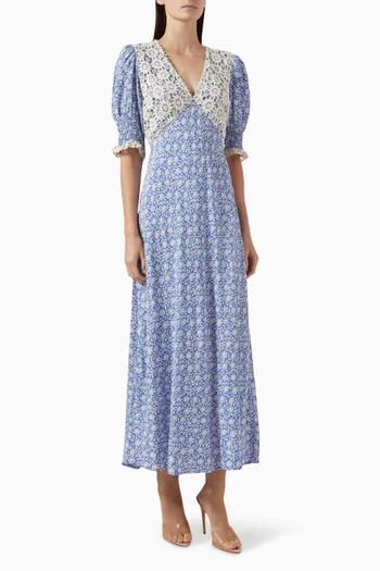 Olga Lace-trimmed Midi Dress in Crêpe