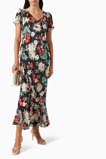 Clementina Floral-print Midi Dress in Silk