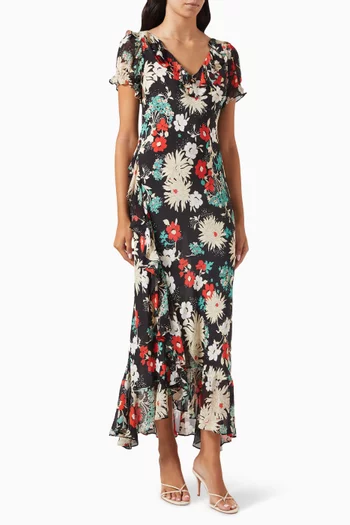 Clementina Floral-print Midi Dress in Silk