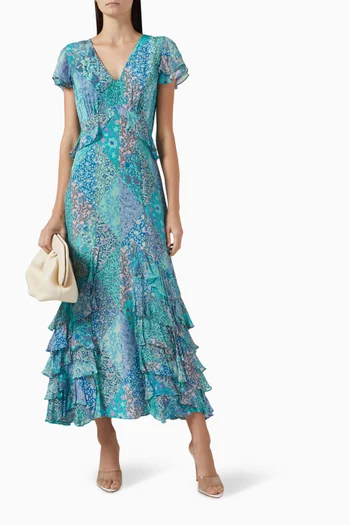 Thanvi Maxi Dress in Silk-crepe & Viscose