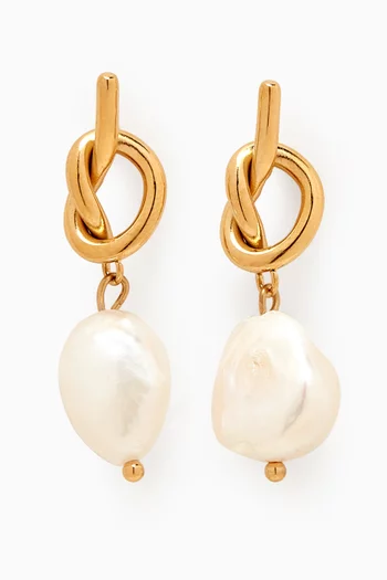 Twisted-knot Pearl Dangle Earrings in 18kt Gold-plated Stainless Steel