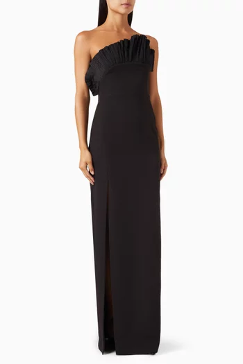 Pleated-trim Gown in Crepe