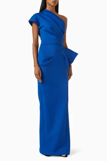 فستان سهرة درابيه بقصة مستقيمة وكتف مكشوف سكوبا