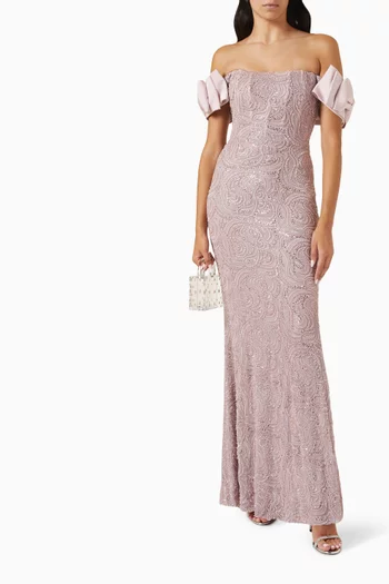 Bead-embellished Bow Gown in Tulle