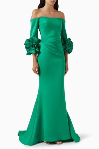 Ruffle Sleeves Off-shoulder Gown