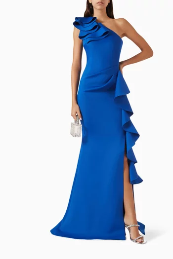One-shoulder Ruched Gown in Scuba