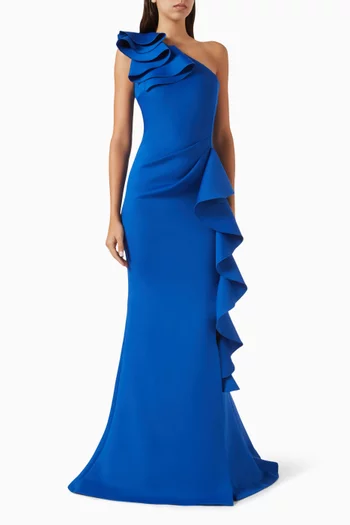 One-shoulder Ruched Gown in Scuba
