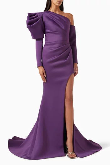 One-shoulder Ruched Gown in Scuba