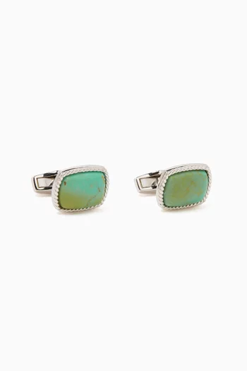 Cable Jasper Amaroo Turquoise Cufflinks in Rhodium-plated Sterling Silver