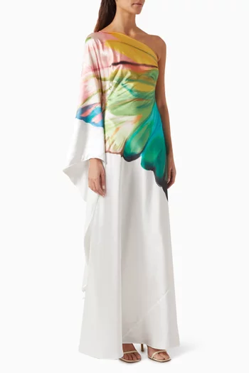 Mei Papillon-print One-shoulder Maxi Dress in Viscose