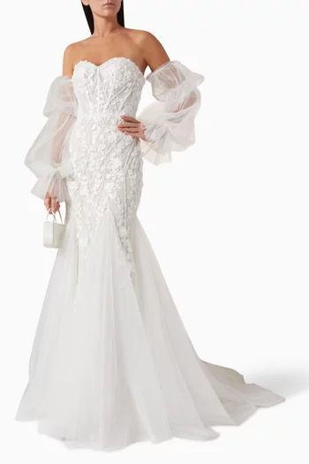 Off-shoulder Embellished Gown in Tulle