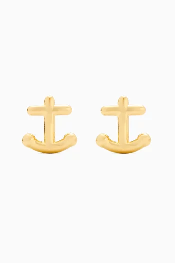 Away We Go Anchor Stud Earrings in Gold-tone Metal