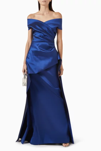 Off-shoulder Draped Gown in Stretch Gazar