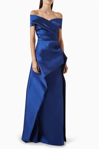 Off-shoulder Draped Gown in Stretch Gazar