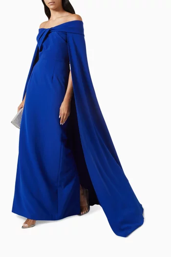 Twist Off-shoulder Cape Gown in Crepe