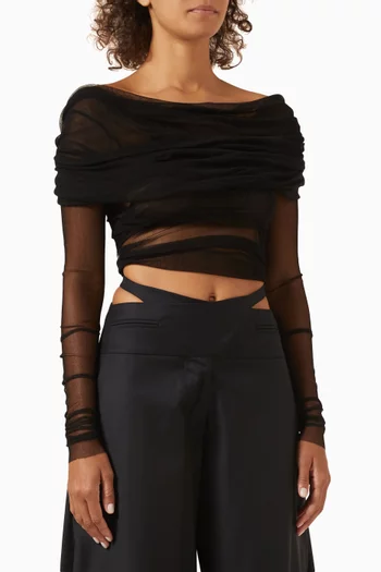 Veiled Off-shoulder Top in Mesh