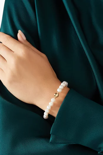 سوار كيكو مزين بلؤلؤ مياه عذبة ذهب عيار 18